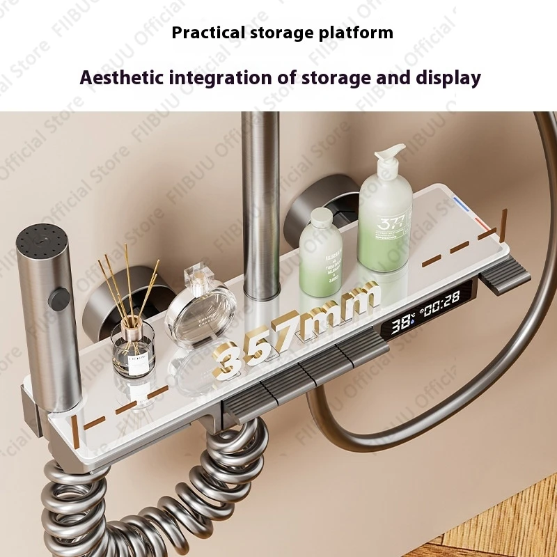 현대식 디지털 디스플레이 욕실 샤워 시스템 냉온수 가정용 샤워헤드 세트 피아노 샤워 조합 무드등 포함