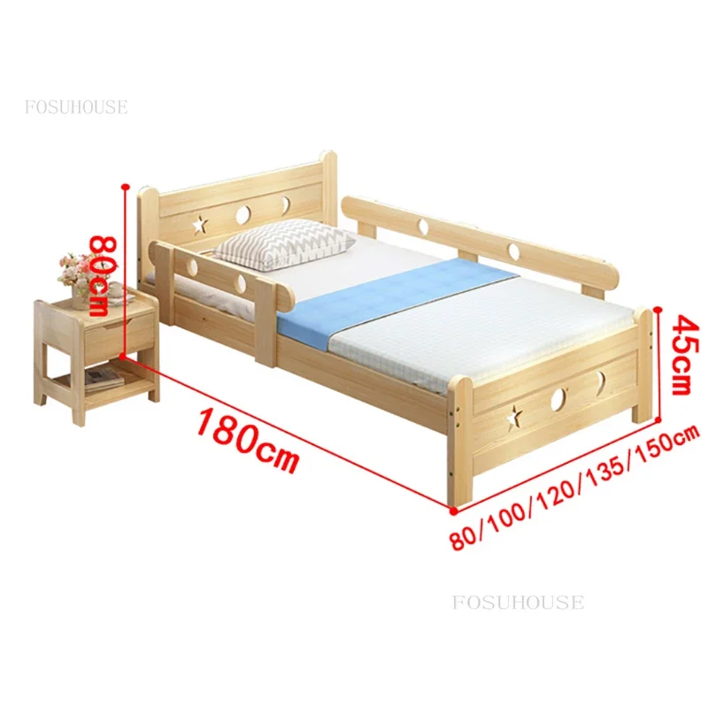 Camas infantis de madeira maciça simples e modernas, cama de cuidados único, meninos e meninas, com guarda-corpo, cama de madeira, móveis para casa