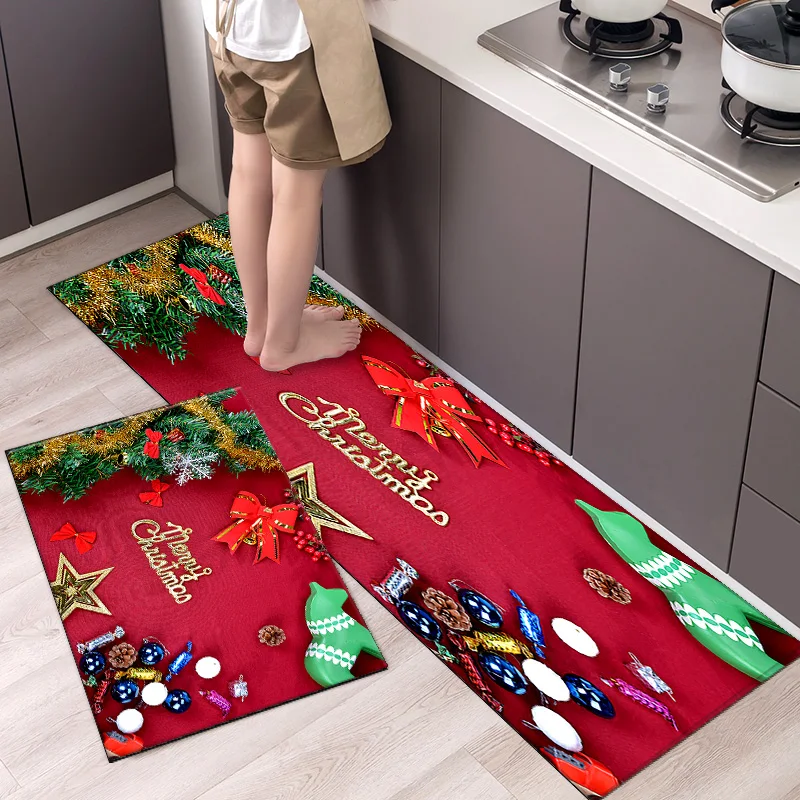 Christmas Kitchen Floor Mat Party Decoration Hallway Entrance Doormat Washable Kitchen Rugs for Living Room Bedroom Home Decor