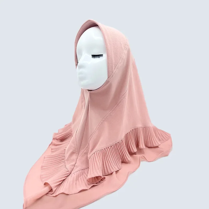 Double Pleated Headband Solid Color Chiffon Women's Turban Sleeve Hat Sun Protection Covered Head Scarf Islam Accessories