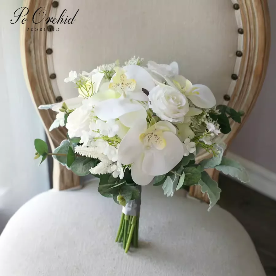 PEORCHID Ramo Artificiales Boda White Orchid Bridal Boquet For Wedding Flower Bouquet Bridesmaid Rose Bouquet Decoracions