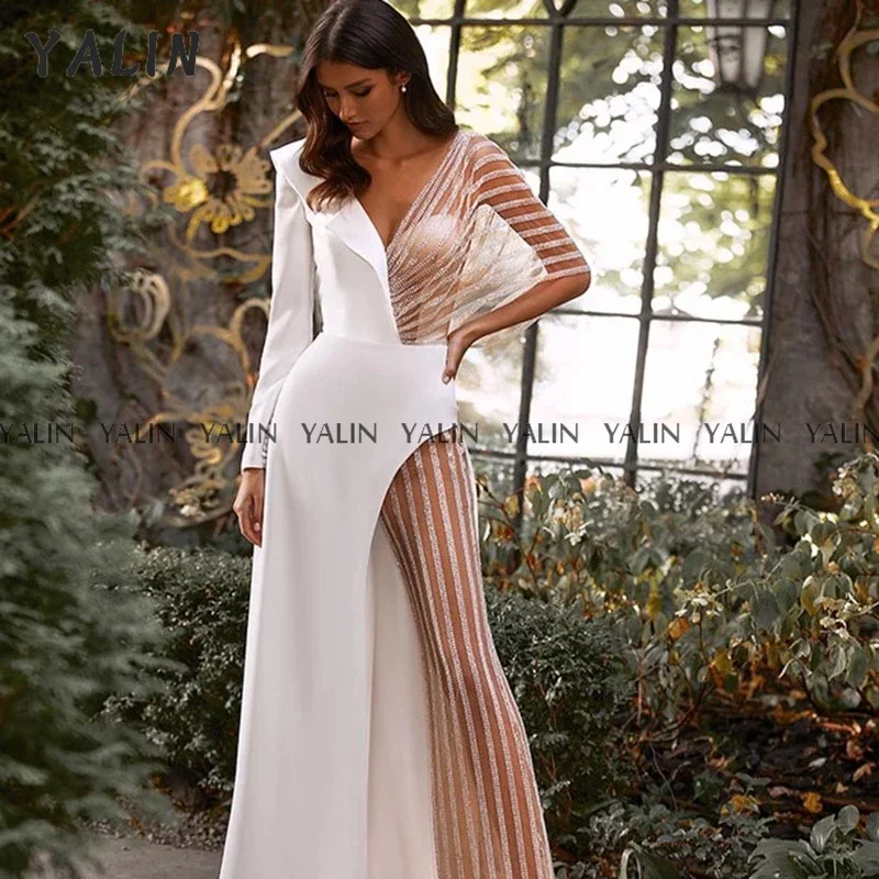 YALIN – robe de soirée en Tulle, tenue de bal, coupe cintrée, manches longues, Illusion de col en v, avec traîne, nouvelle collection, 2022