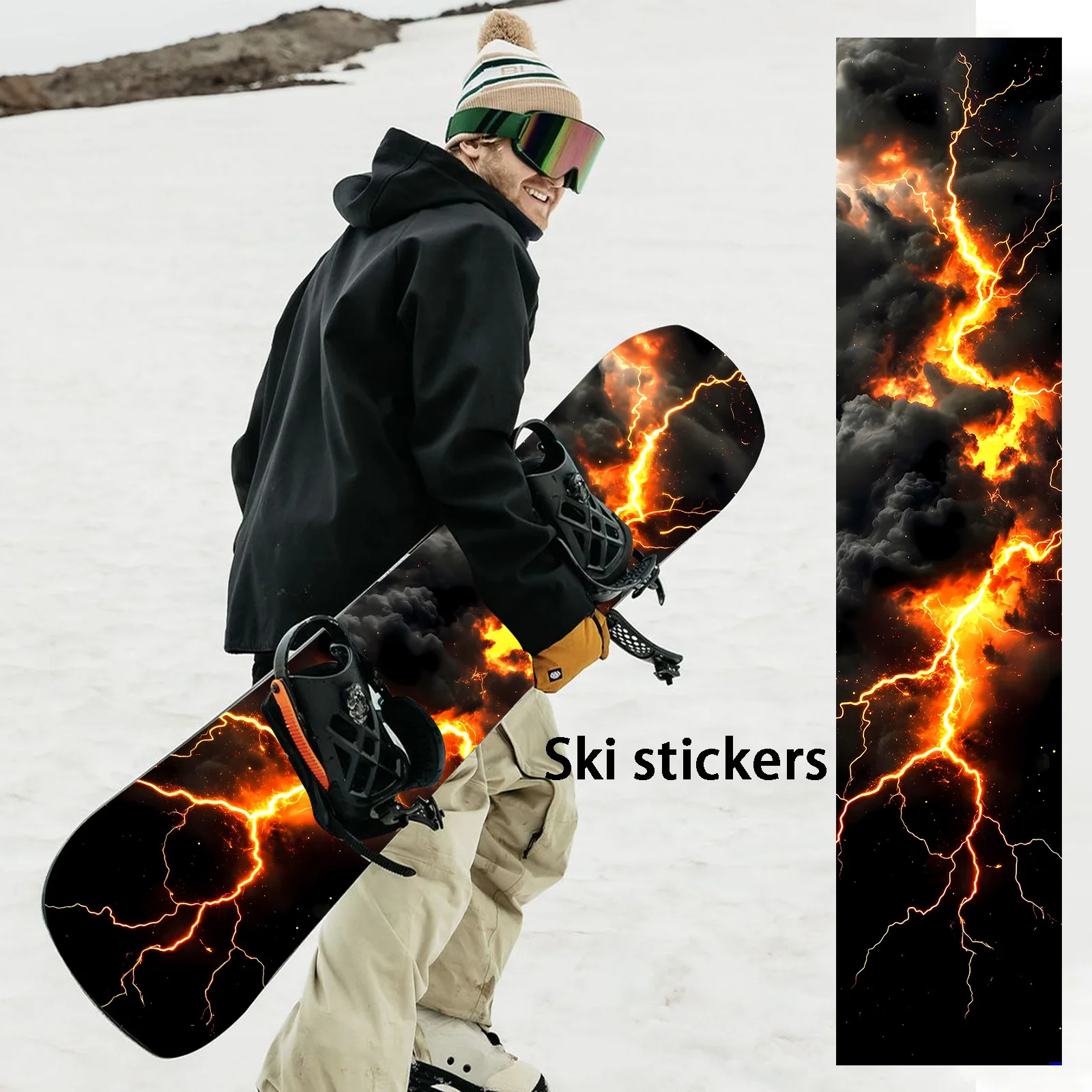 

1 large flame lightning frenzy snowboard sticker, snowboard decorative sticker, creative design PVC material, ski equipment