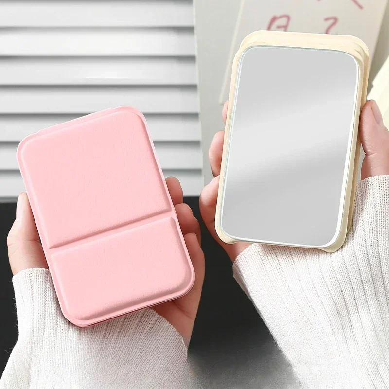 3Color Desktop Make Up Mirrors PU Leather Portable Handheld Makeup Mirror Foldable Student Compact Cute Pocket Mirror New