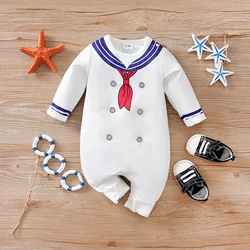 Newborn Clothes Cute Cartoon Navy Dress Comfortable And Soft 0-18 Boys And Girls Spring And Autumn Long Sleeved Baby Jumpsuit