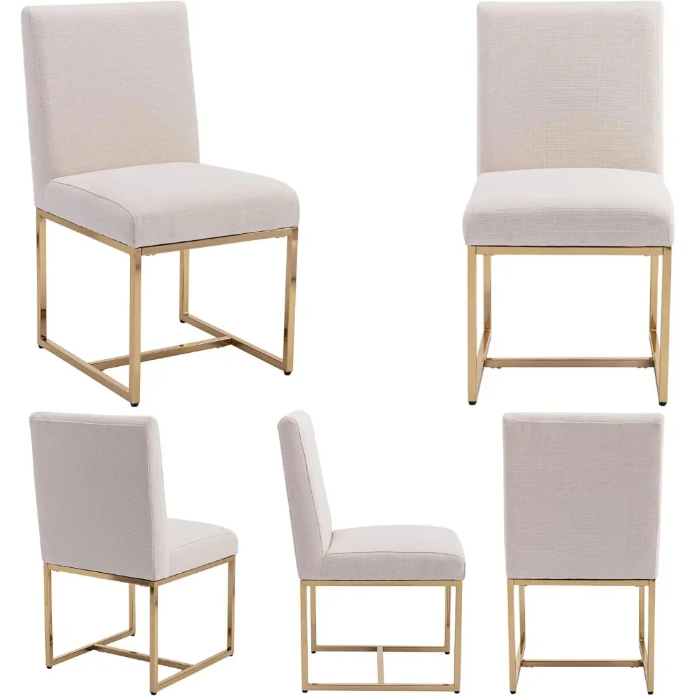 Set Van 4 Linnen Eetkamerstoelen, Gestoffeerd Midden Eeuw Moderne Stoffen Stoel Voor Eetkamer, Met Metalen Frame, Eetkamerstoelen