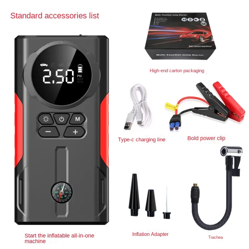 

All-in-One 20000mAh Car Jump Starter Electric Air Pump Wireless Tire Pressure Measurement Emergency Motorcycle