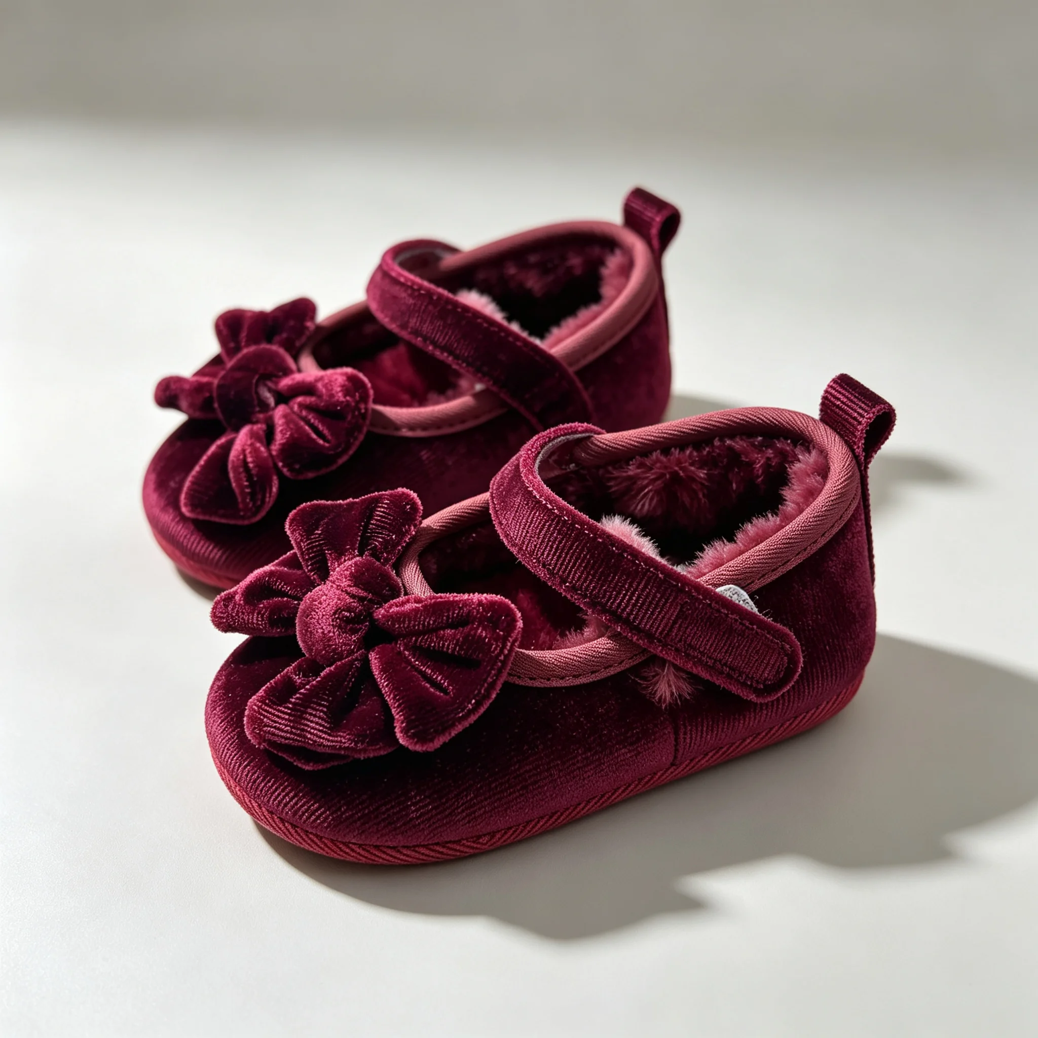 Baby Girls Mary Jane Shoes 0-18 Months Infant Velvet Bow Fleece Lined Soft Sole Anti-slip Princess First Walkers