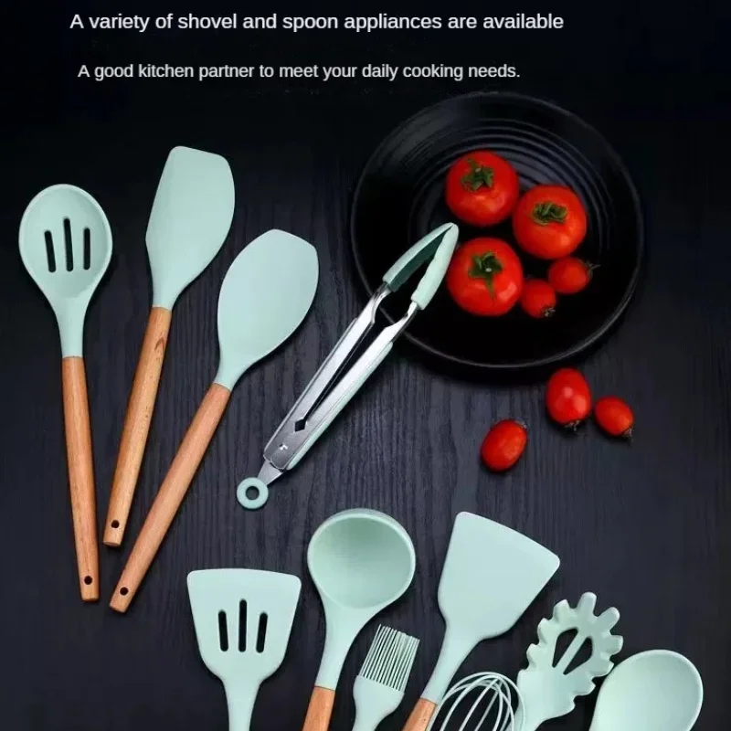 Silicone kitchenware set,12 piece spatula and spoon set,heat-resistant household food grade including storage bucket