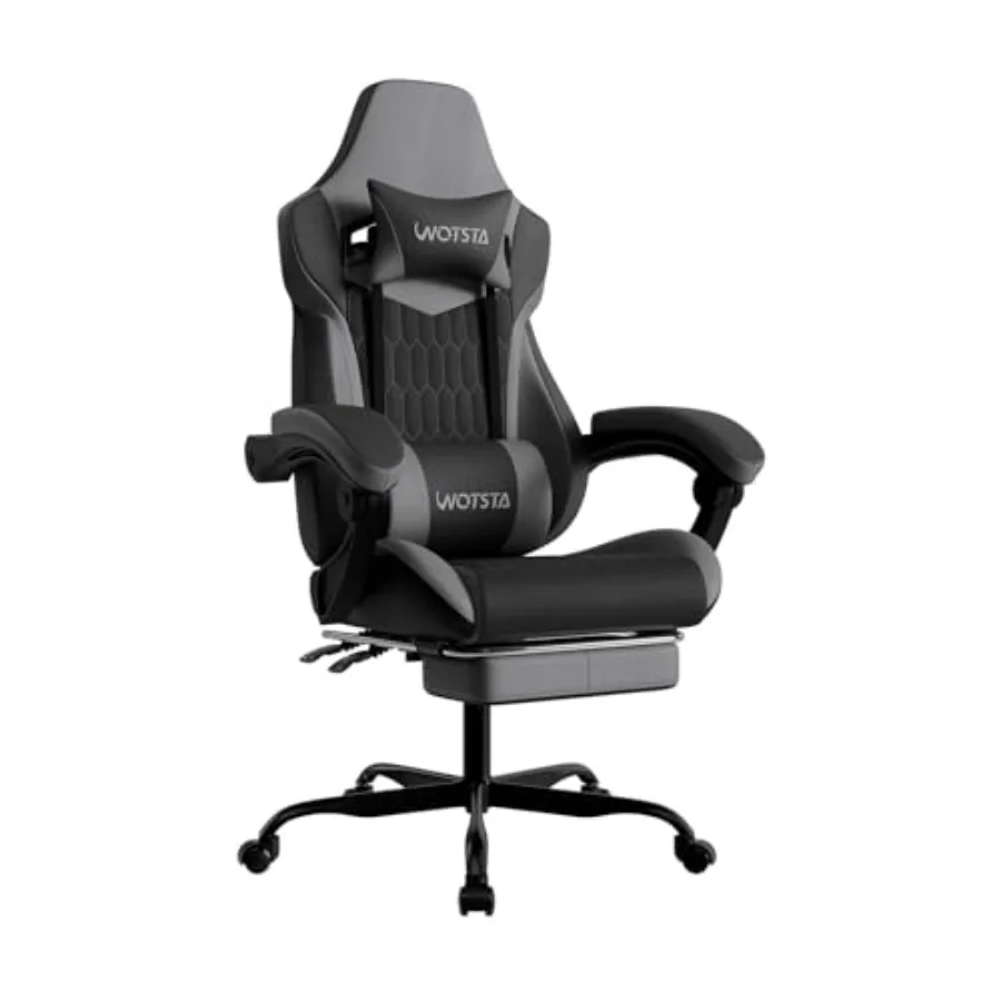 Gaming Chair with Footrest for Office/Home, PVC Leather, Black, High Back Ergonomic Design with Adjustable Headrest and Lumbar