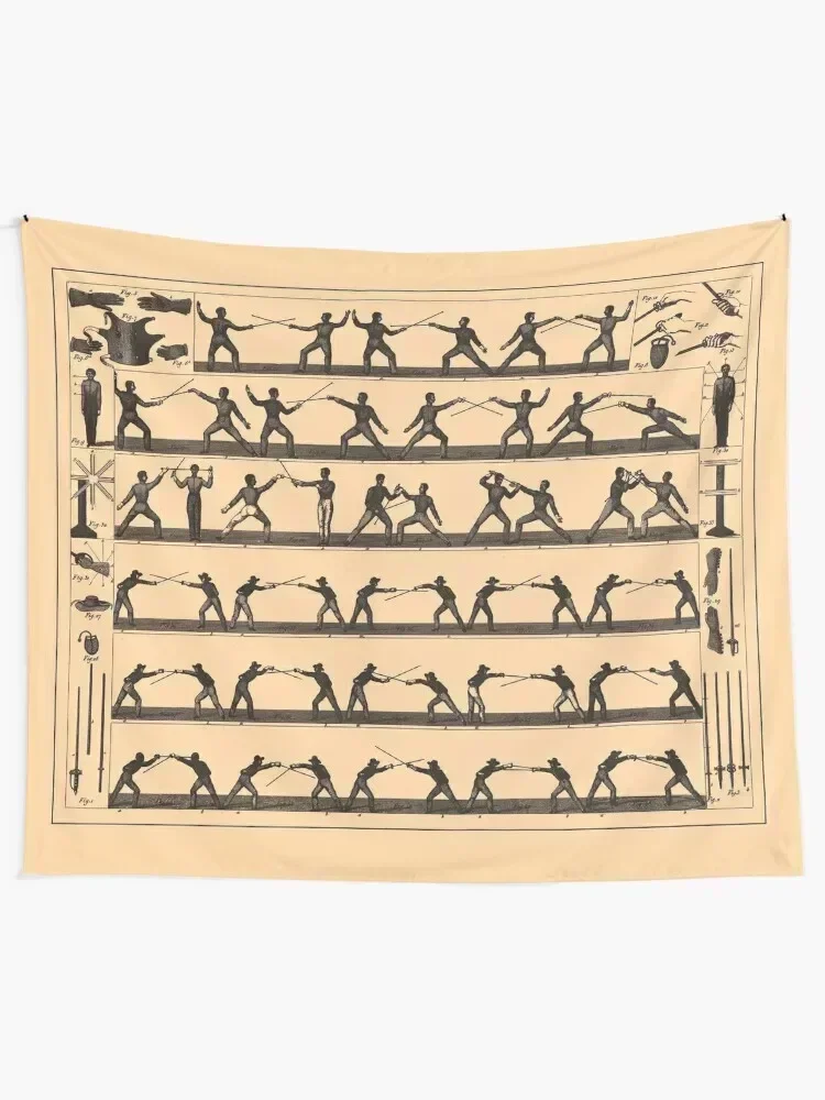 Vintage Fencing Swordsmanship Diagram (1907) Tapestry Home Decoration Home Decorators Aesthetic Room Decorations Tapestry