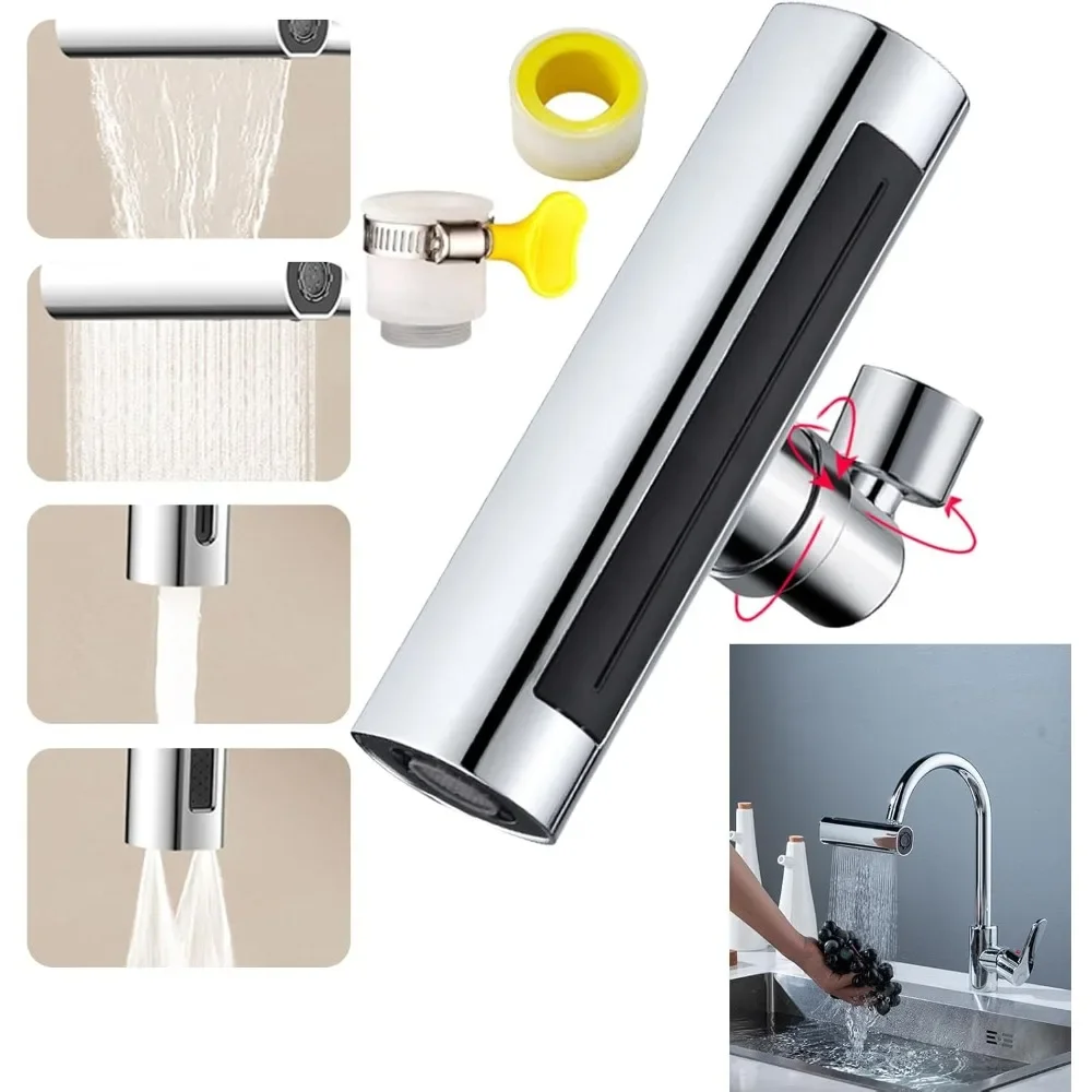 Küchenspüle, Wasserfall-Wasserhahn, unter Druck stehender Bubbler, spritzwassergeschützt, 4-Modi-Auslauf, Badezimmer-Waschbecken, multifunktionaler Wasserhahn-Extender-Adapter