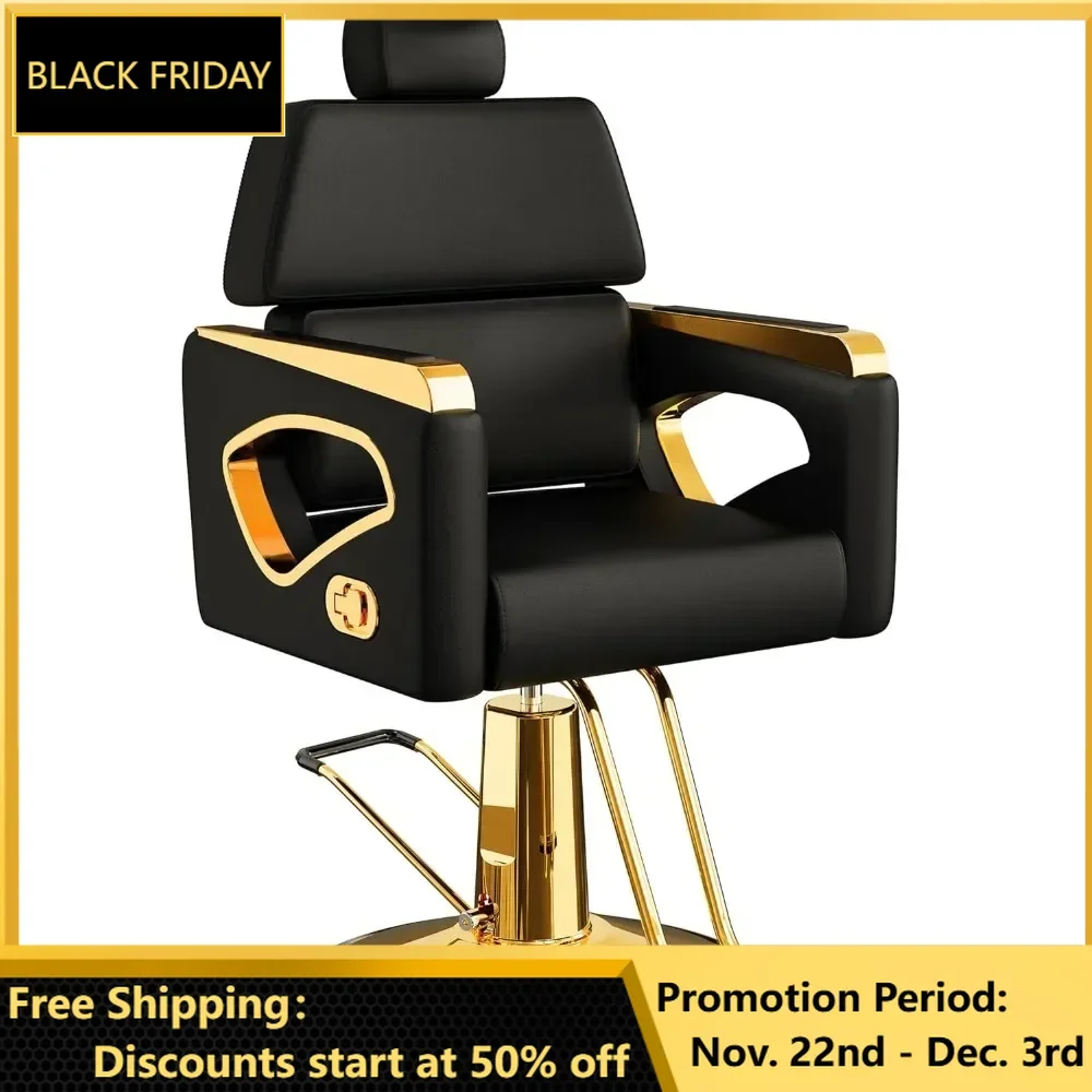 Heavy-Duty Gold Barber Chair with Premium Steel Frame, Comfortable and Elegant Design Stylist Chair, Weight Capacity 440 lbs