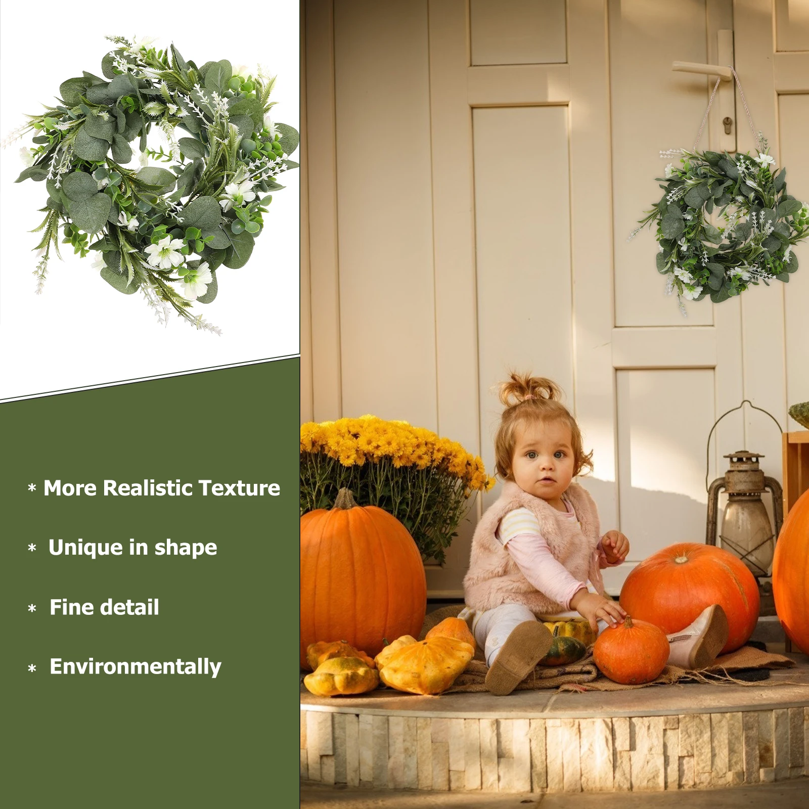 

1pc Eucalyptus Leaf Garland Party Supply Door Wall Hanging Wreath Home Decor Plastic Festive Garland Decorative Pendant
