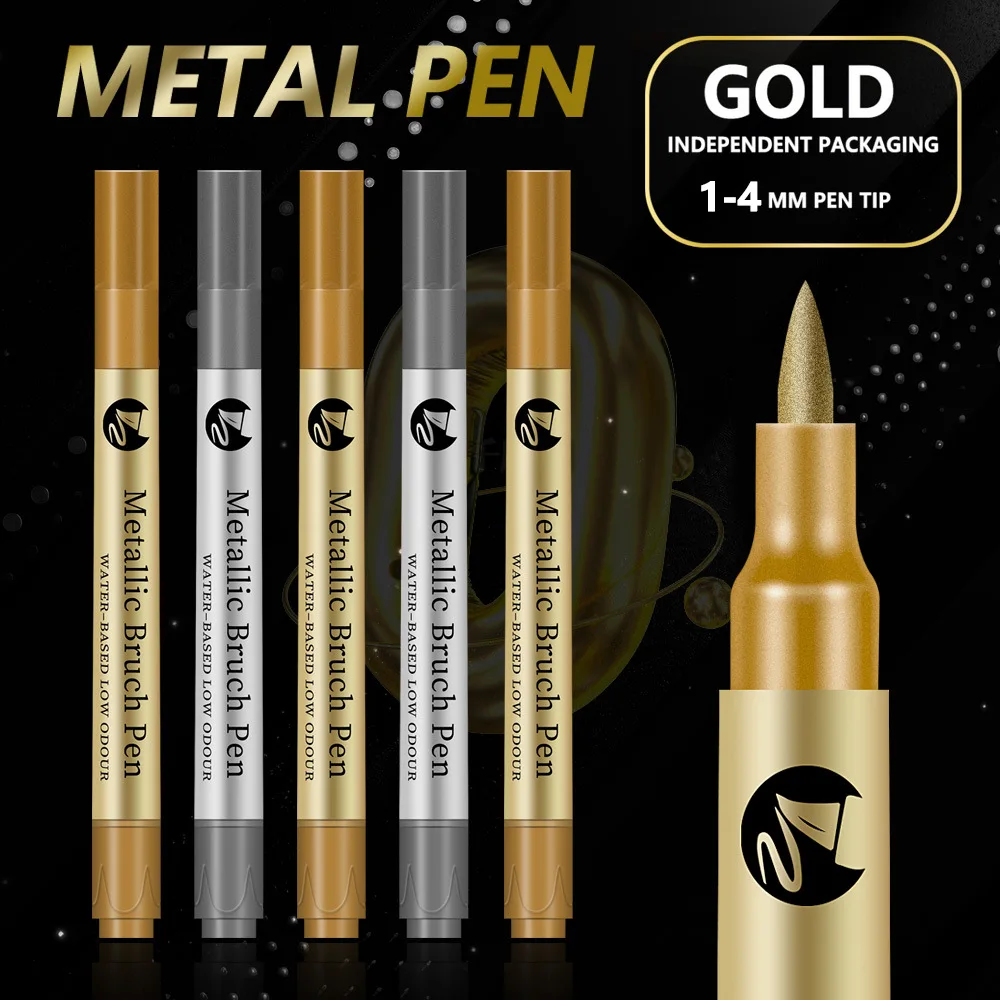 2-6Pcs/set Gold/Silver Metallic Marker Pen Waterproof Permanent Paint Marker Pen And Ink for Rock,Ceramic,Glass DIY Painting