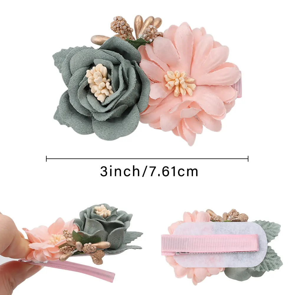 3pcs/set Artificial Flower Hairclips for Girls Handmade Hairpins Kids Bride Wedding Party Barrettes Fashion Hair Accessories