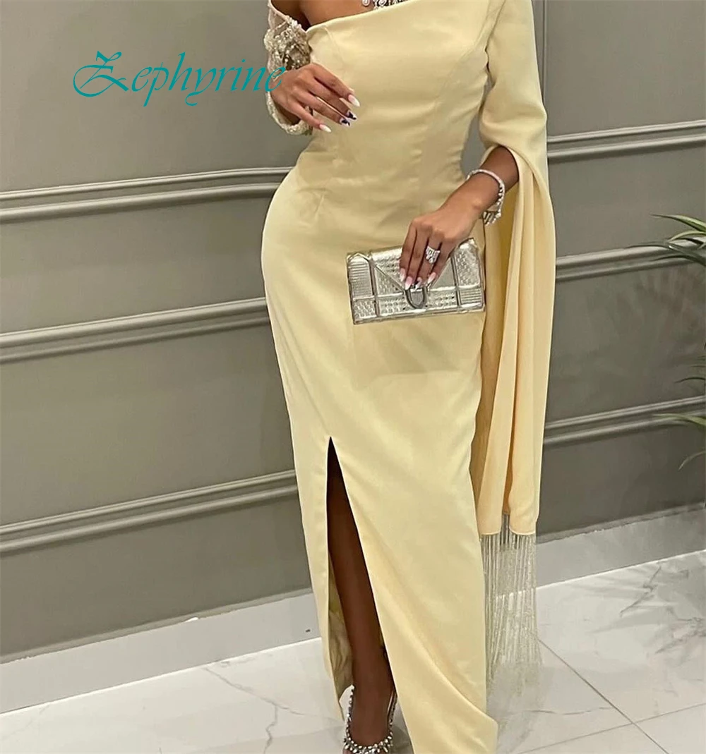 맞춤형 순수 한 어깨 발목 길이 a 라인 이브닝 드레스 패션 새틴 긴 소매 특별 행사 가운 섹시한 드레스