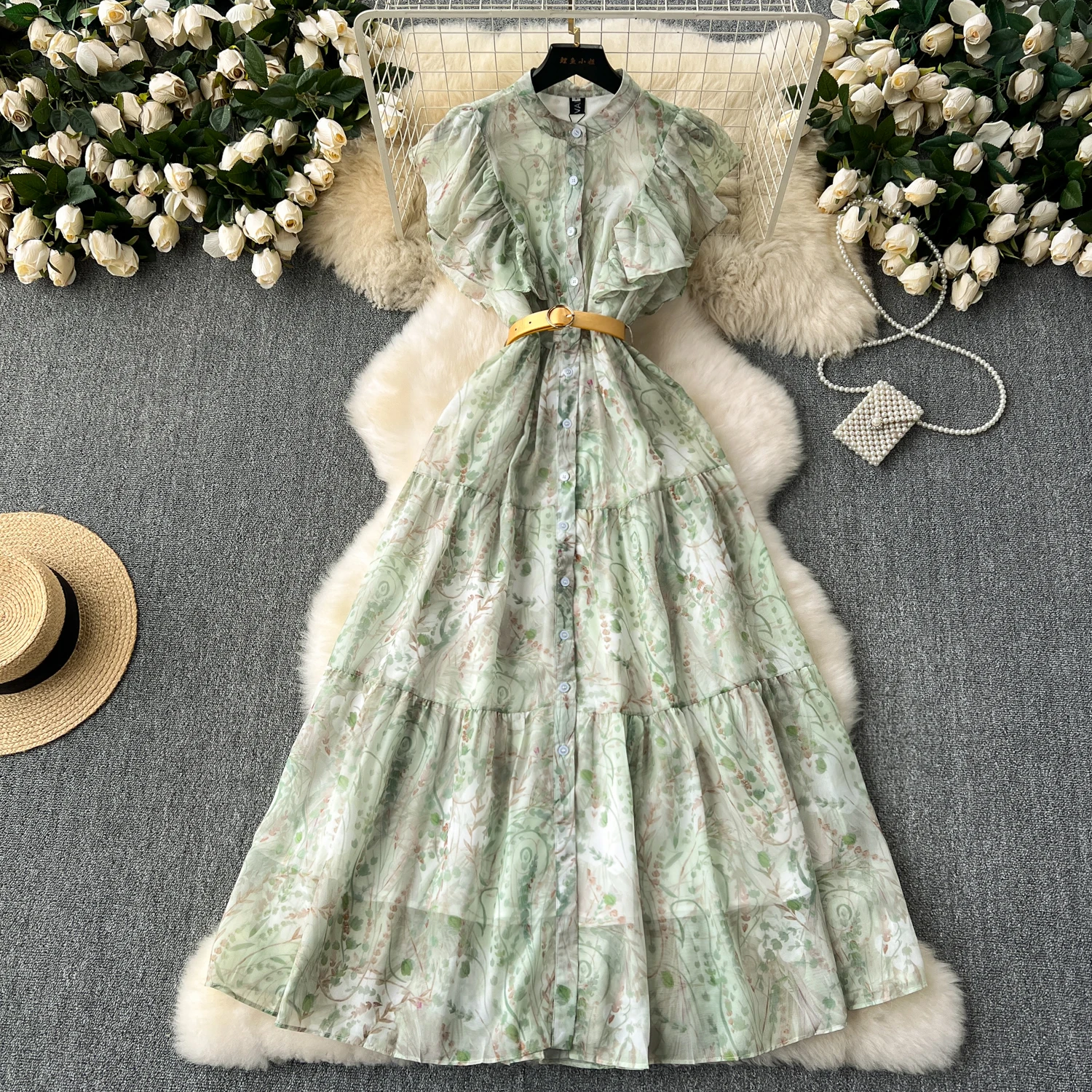 

Elegant Spliced button short sleeve Vintage Chic Slim Ball Gown Dresses French Evening High Street Clothing