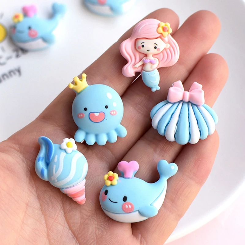 10 Pcs New Kawaii Cartoon Mermaid, Shell, Whale, Conch Series Resin Scrapbook Diy Jewellery Hairpin Decorate Accessories