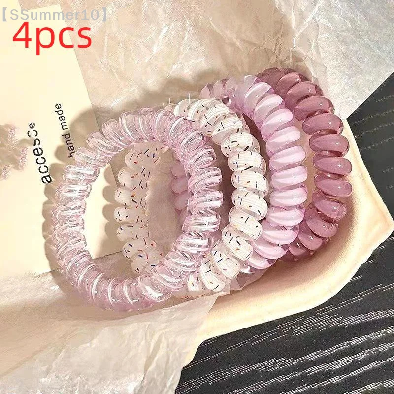 【SSummer10】【xxx】4Pcs Womens Spiral Hair Ties Telephone Wire Cord Elastic Hair Bands Accessories For Daily Travel Party Use【SS】