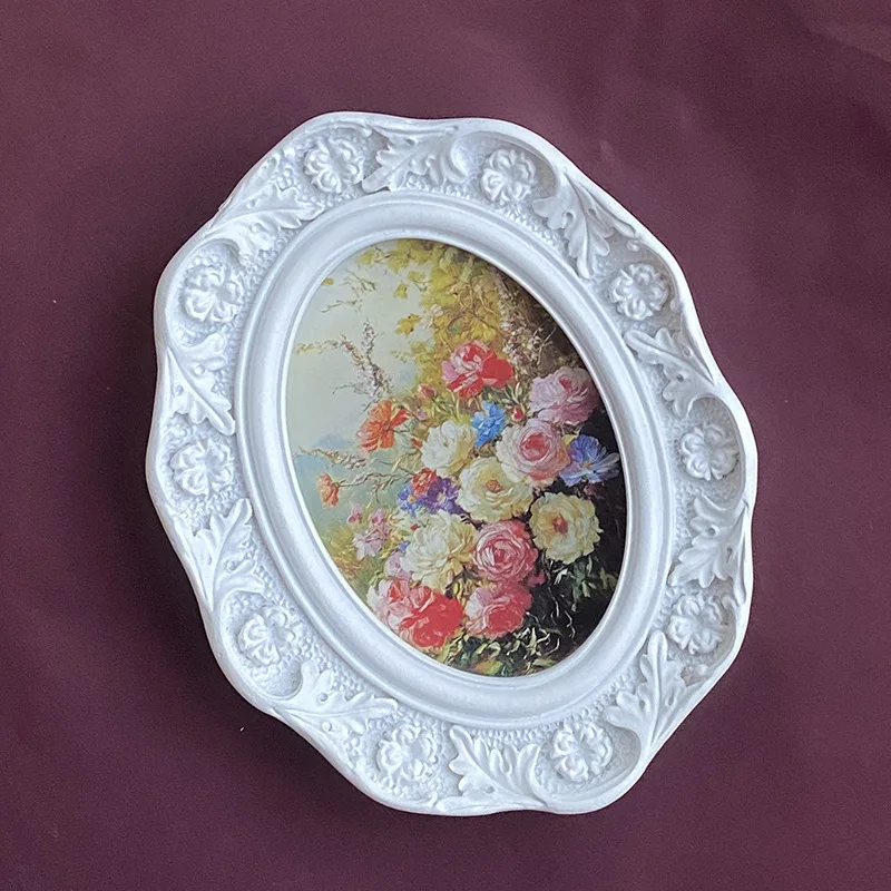 6.5x9cm Elliptical Oil Painting Frame French White Oval Photo Frame Carved Photo Wall Restaurant Frame Ornaments Table