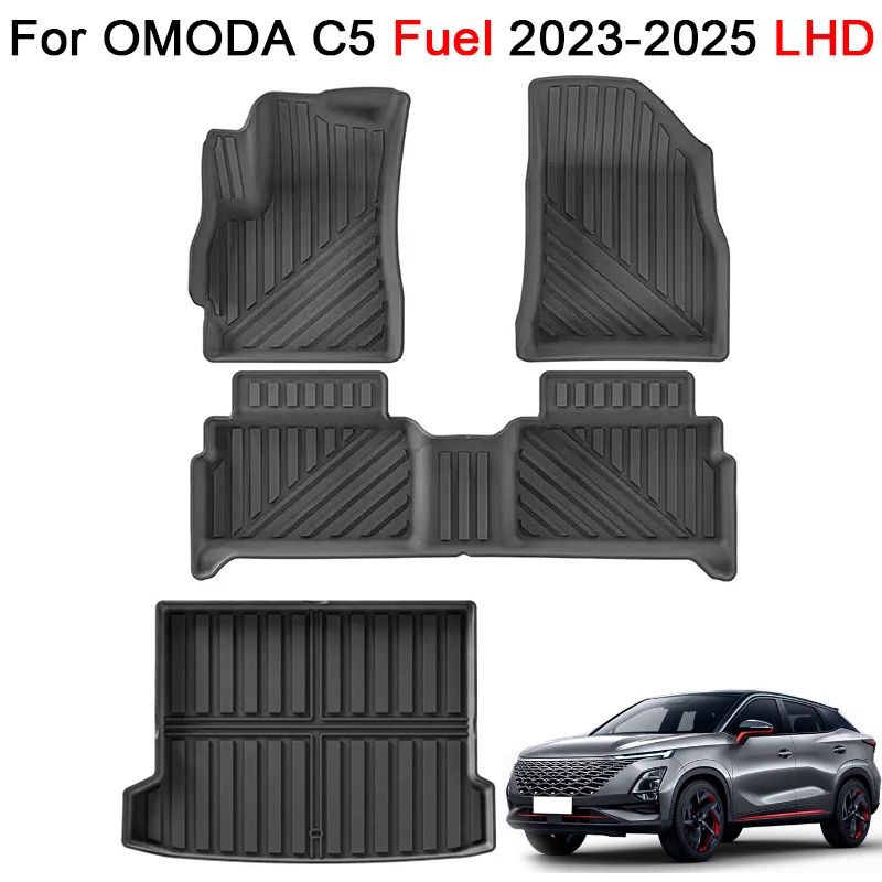 

for OMODA C5 Fuel 2023 2024 2025 Car Floor Mats Left Hand Drive Cargo Liner TPE 3D Foot Mat BLACK Trunk Pad