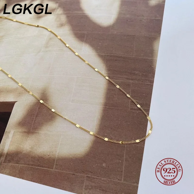 LGKGL  real 925 silver necklace women\'s sterling silver collarbone chain necklace glitter chain necklace silver jewelry