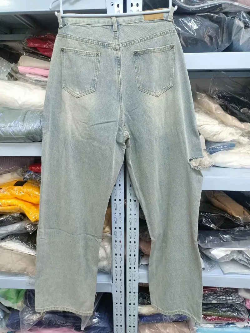 Irregular High Waist Hole Wide Leg Jeans Casual Loose Denim Pants Vintage Korean Fashion Harajuku Straight Pants 2023 Streetwear