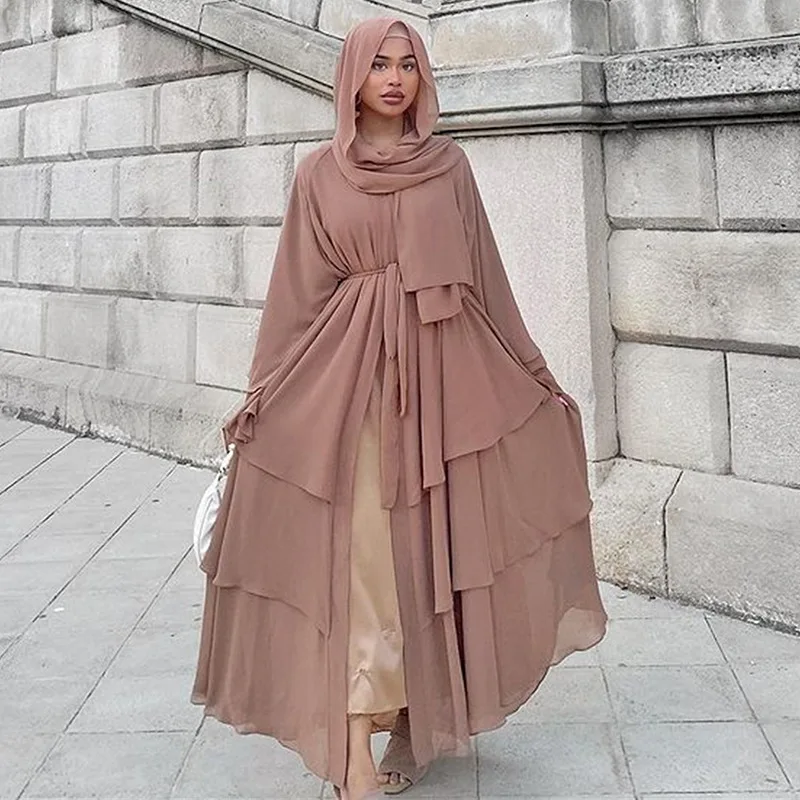 

Muslim Women Chiffon Open Abaya Dubai Kaftan Turkey Kimono Dress Gown Eid Ramadan Islamic Jalabiya Longue Femme Musulmane Robe