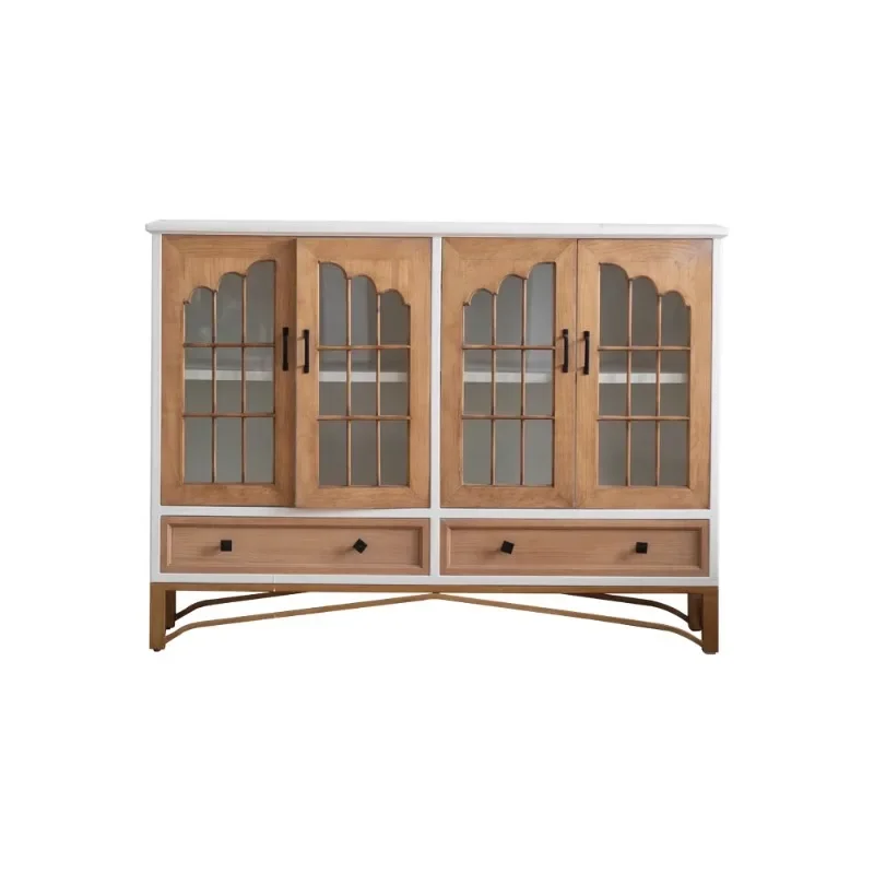 American-style household dining side cabinet with glass door, living room against the wall, wabi-sandy wind retro cabinet, multi