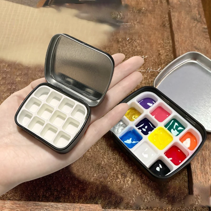 Portable Empty Watercolor Tin Box 12 Grids Mini Watercolor Paint Palette Travel Painting Paint Tray Art Supplies