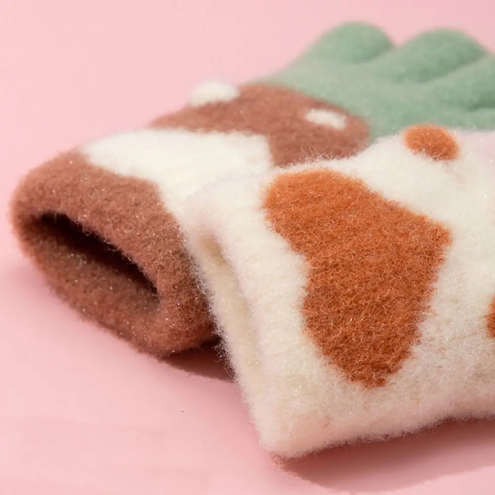 Guantes bonitos y gruesos de felpa para niños, manoplas peludas con dedos completos y pata de gato, guantes granizados para niñas de 4 a 8 años