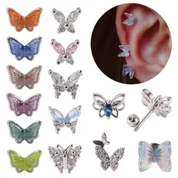 1pcs Surgical Steel CZ Cute Butterfly Ear Studs Cartilage Helix Lobe Conch Piercing Earring For Girls Gift Body Piercing Jewelry