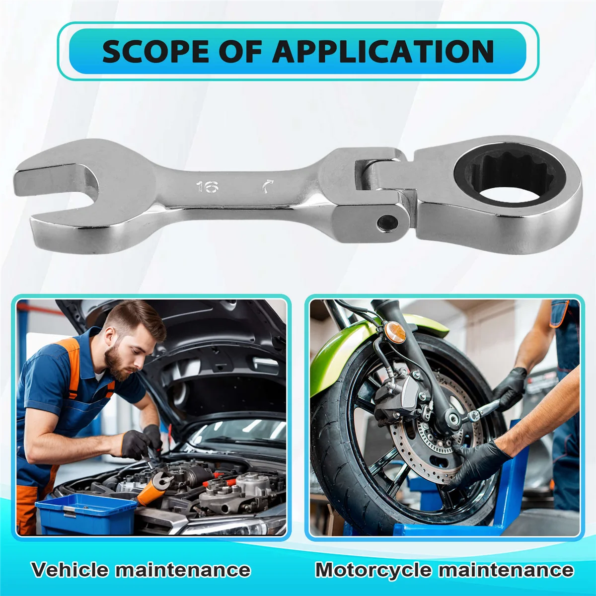N18R Short Handle Ratchet Wrench with Movable ,Quick Dual-Purpose Open End Wrench,Hardware Tool, Labor-Saving Wrench 16mm