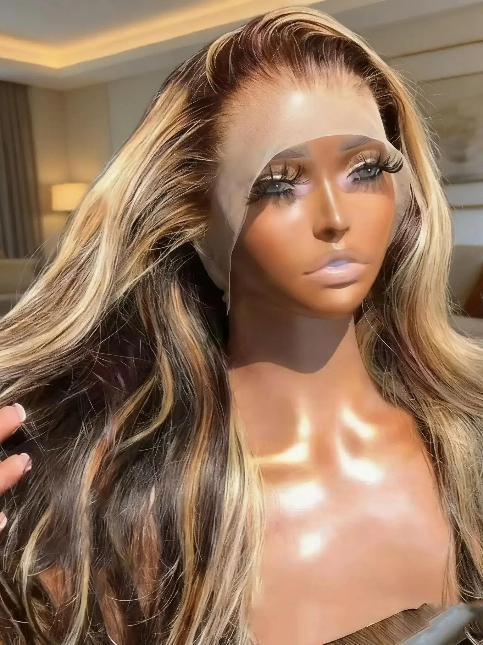 Body Wave 13x4 Hd Transparent Lace Front Wig Colored Highlight Human