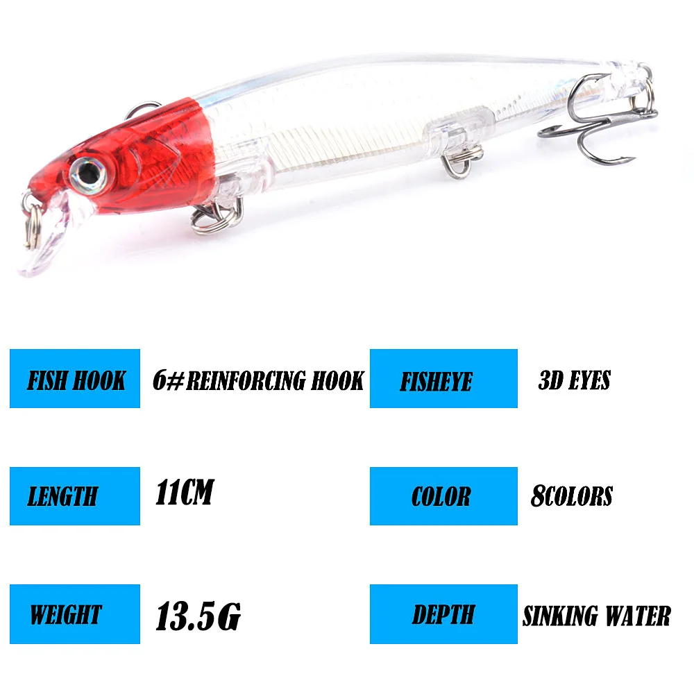 13.5g/11cm Minnow Lure Wobbler Fishing Lure sztuczne Jerkbait wysokiej jakości haki płytkie nurkowanie zawieszenie