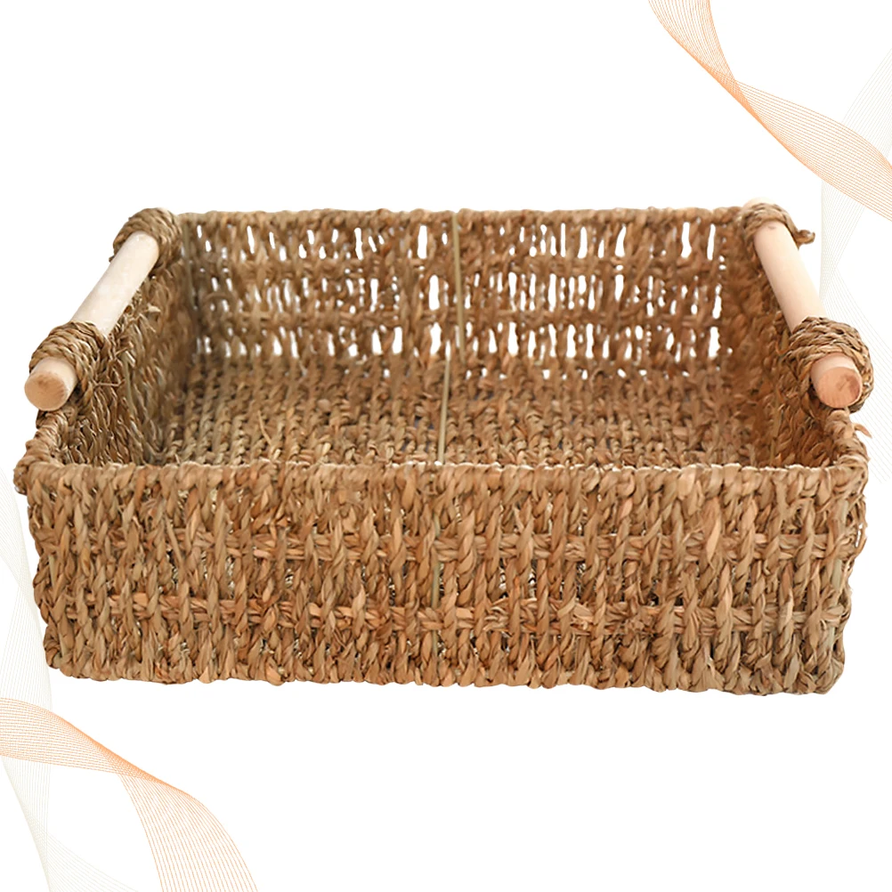 

Premium Wooden Handle Rattan Storage Basket Desktop ganizer Eco Friendly Home Decor Tidy Holder Keys Phone Cosmetics