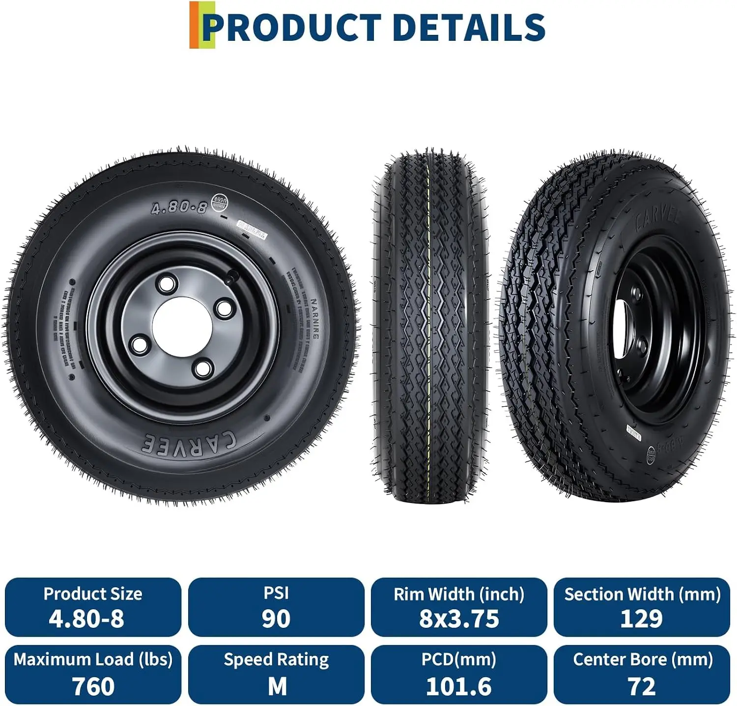 2 Pack 4.80-8 Trailer Tire & Wheel Assembly – 8