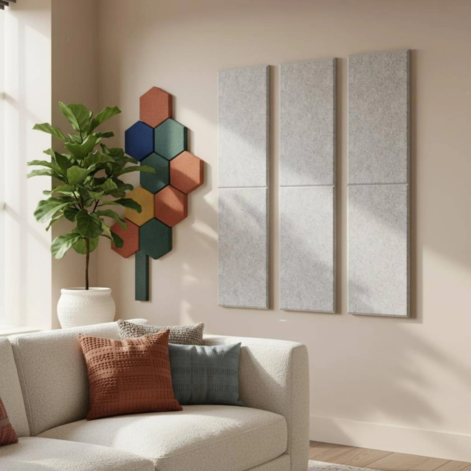 Picture 3: 6 Pieces Sound-Absorbing Wall Panel Slim Noise Dampening Board Acoustic Felt Tile Horizontal Seam Room Decoration Reverberation