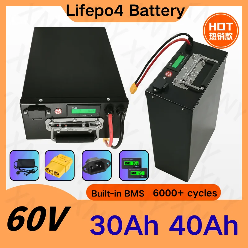 60V LiFePo4 Lithium Battery for Electric Scooter Motorcycle Tricycle - High Capacity 30Ah/40Ah with BMS 20S 1000W-4000W Mobility