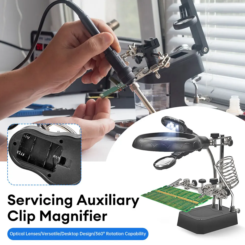 

Led Lighted Magnifying Glass Electronic Inspection Repair Auxiliary Clip Magnifier Hand Soldering Solder Iron Stand Holder