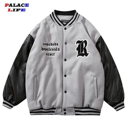 Fashion Winter PU Baseball Jacket Men Letter Embroidery Japanese  Streetwear Loose Woman Fall Thick Warm Oversized Jackets Coats