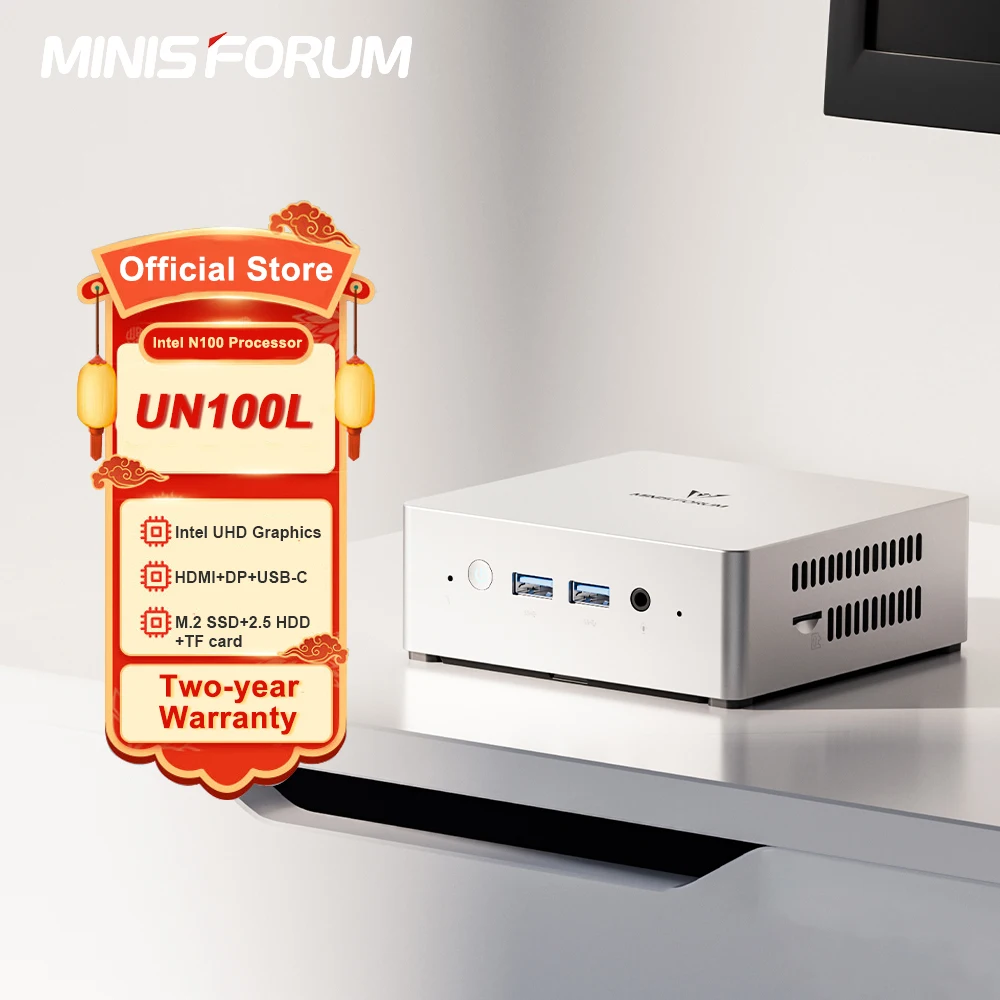 MINISFORUM UN100L Mini PC Intel N100 Mini PC LPDDR5 16 Go 512 Go SSD Mini ordinateur de bureau Intel ADL-N PD Power Windows 11 Home PC