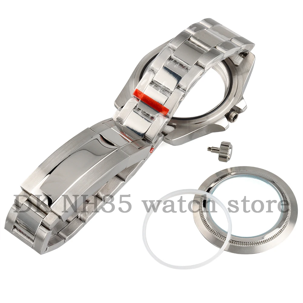 NH35 39mm Watch Case For NH35/NH36/NH34/NH38 Movement 28.5mm Dial Silver Explore Case Jubilee/Oyster Bracelet Watch Accessories