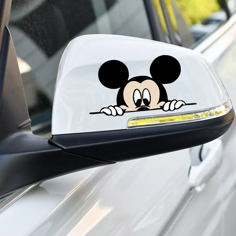 2PCS Disney Mickey Minnie Personalized Car Door Sticker Cartoon Cat PuppyWolf Pattern Simple Anti-scratch Car Decoration Sticker