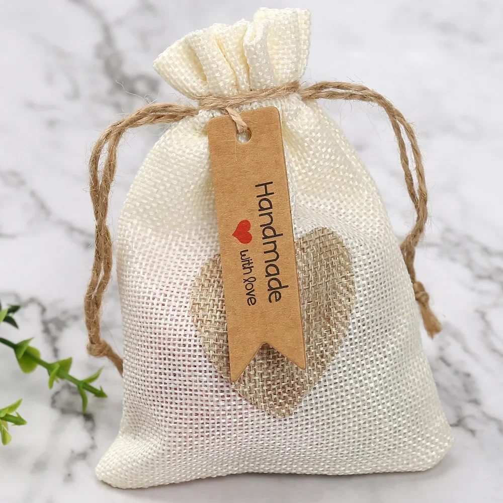 100pcs Handmade With Love Kraft Paper Tags Garment Shoes Bags Hang Tag Thank You Cards Product Price Labels Single Side Printed