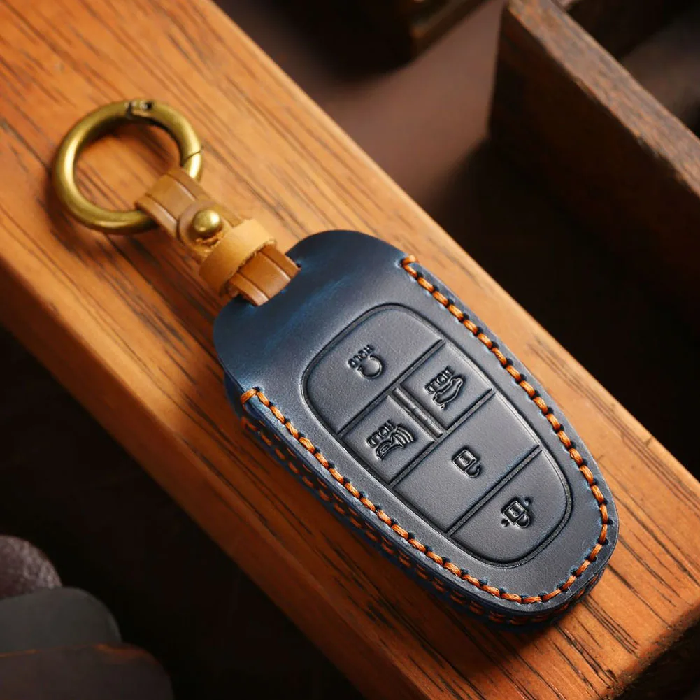 

Leather Case for Hyundai 2022 5 Buttons Keyless Remote Protective Cover with Full Shock Absorption and Anti-Fall Design