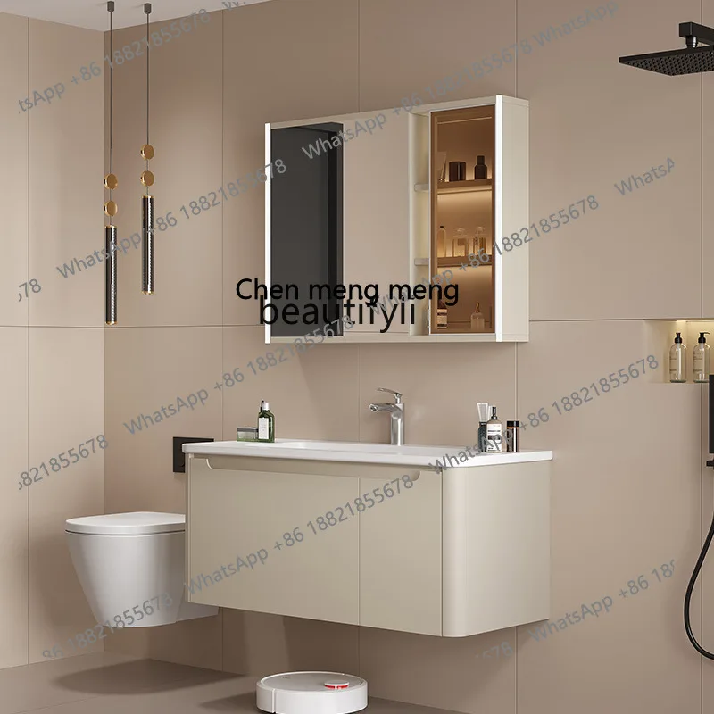 

X Bathroom Cream Style Washstand Bathroom Ceramic Integrated Basin Small Apartment Wash Basin