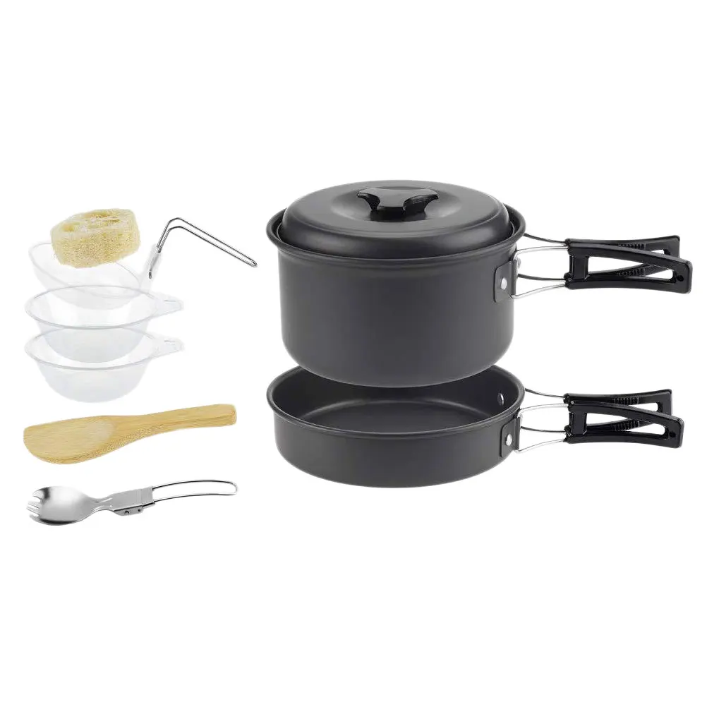 

1Set Essential Portable Camping Pots Durable for Long Lasting Use 1-2 People Black Camping Pots Portable Cutlery