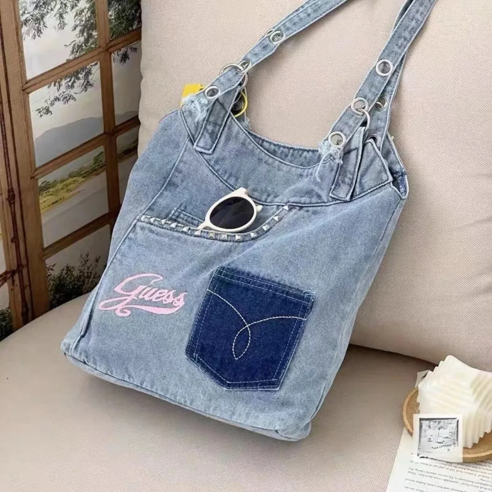 

Miyagawa Denim Bag Y2K Versatile Shoulder Bag for Students' Daily Commuting Large Capacity Jeans Spliced Underarm Bag